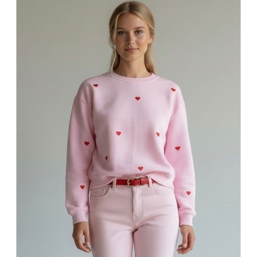 Better Together Pink Heart Embroidered Crew Neck Sweatshirt Size Small